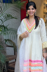 Off white Anarkali Suit With Organza Dupatta