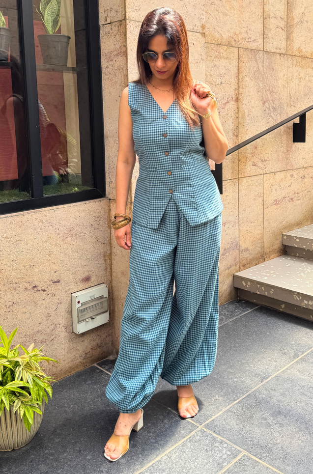 Rozana - Blue Waistcoat & Balloon Pants Co-Ord Set