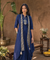 Rozana-Dark Blue Cotton Slub Elegant Fusion Drape  Dress(Pre-order)