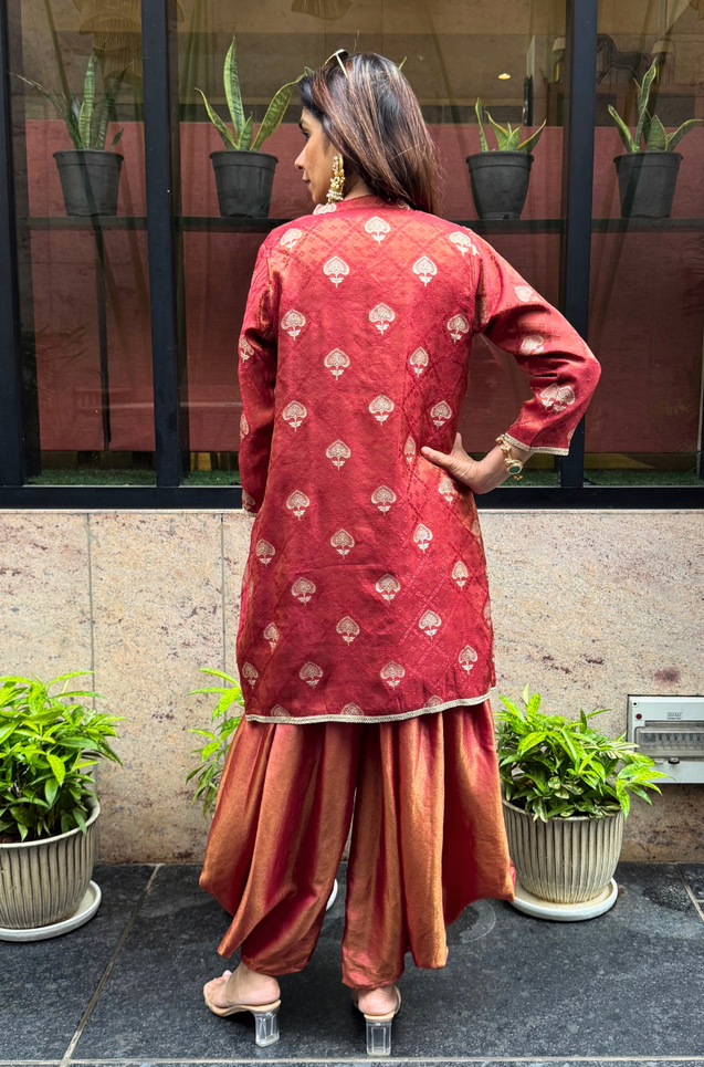 Festive Rust Red  Jacket with Inner and Goro  Pant