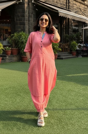 Rozana -Coral Pink Co-ord Kurta Set