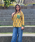 Jazba-  Ochre Yellow Leaf Pocket Printed  shirt