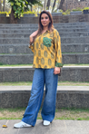 Jazba-  Ochre Yellow Leaf Pocket Printed  shirt