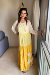 LEHER -Yellow Ombre Tiered Gown With Knit Jacket