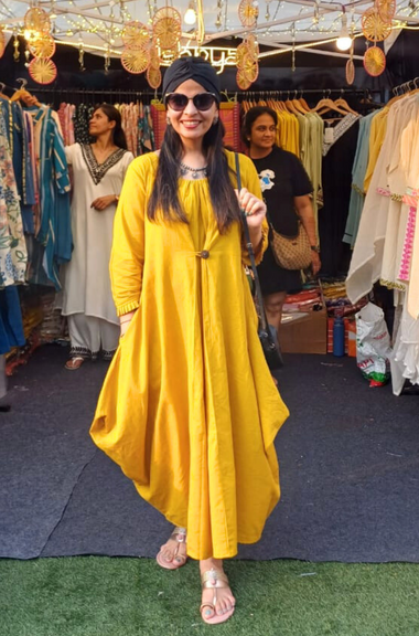 REZAAR-Mustard  Yellow Cowl Dress