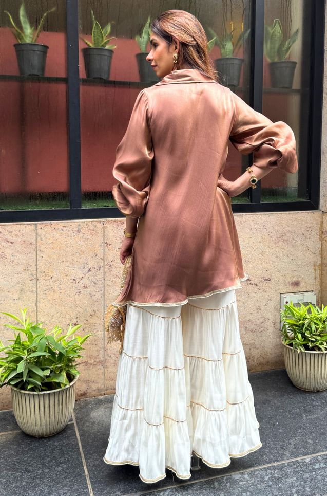 Mizaaj- Mocha Brown Tunic Sharara Set