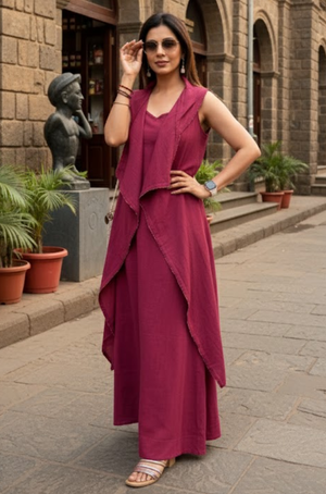 Rozana - Berry Pink long Gown With Overlay