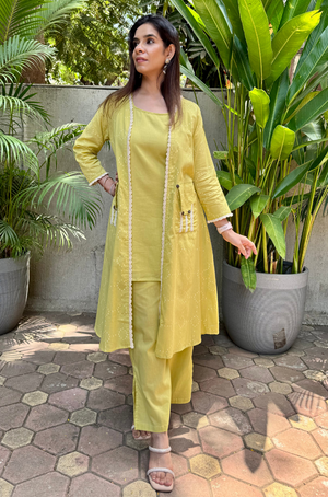 Lime Green Three  Piece Jacket Set