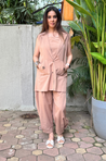 REZAAR-Mocha Blazer With Bustier and cuffed Pants