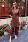 Rozana-Brown Double Pocket Two Piece Set