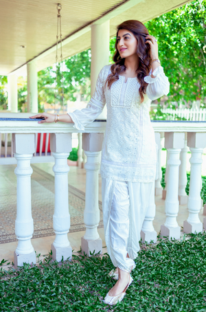 Kudi with a Swag!! - Lucknowi Kurta with Tulip Pants 2.0- OFF WHITE