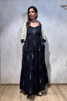 REZAAR- Black Tiered Gown With Knit Jacket