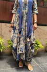 Rozana-Blue Cotton Elegant Fusion Drape Dress