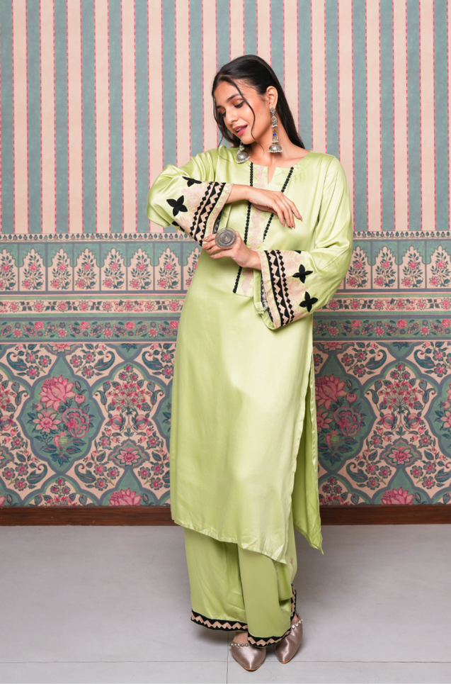 Jhoom-Sage Green Embroidered Two Piece Set