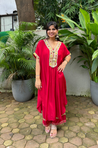 Raas- Red  Solid Batwing Sleeves Two Piece Set