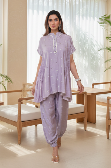 SEHAJ - Light Lavender Bandhani Two Piece Set