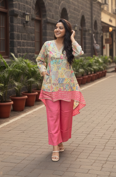 ROOH -Pink  High-Low Two Piece Set