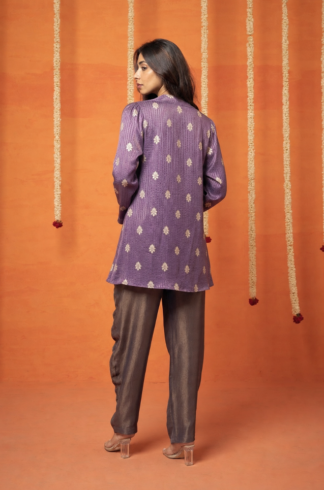Festive Purple  Shimmer Jumpsuit With Blazer Jacket