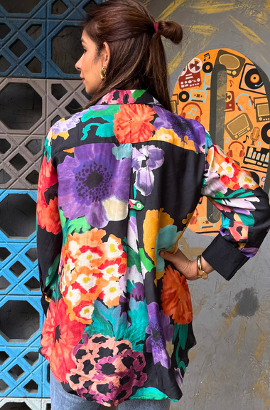 Black Multicolor floral Printed Shirt