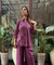 Rozana - Plum Shirt Collar Cutwork Co-Ord Set with Straight Pants
