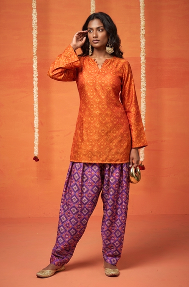 Festive Rust Orange  Patola Printed Farshi Salwar Set(Pre-order)