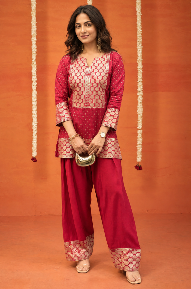 Festive Elegant Karwa Chauth Red Ethnic Farshi Salwar Set
