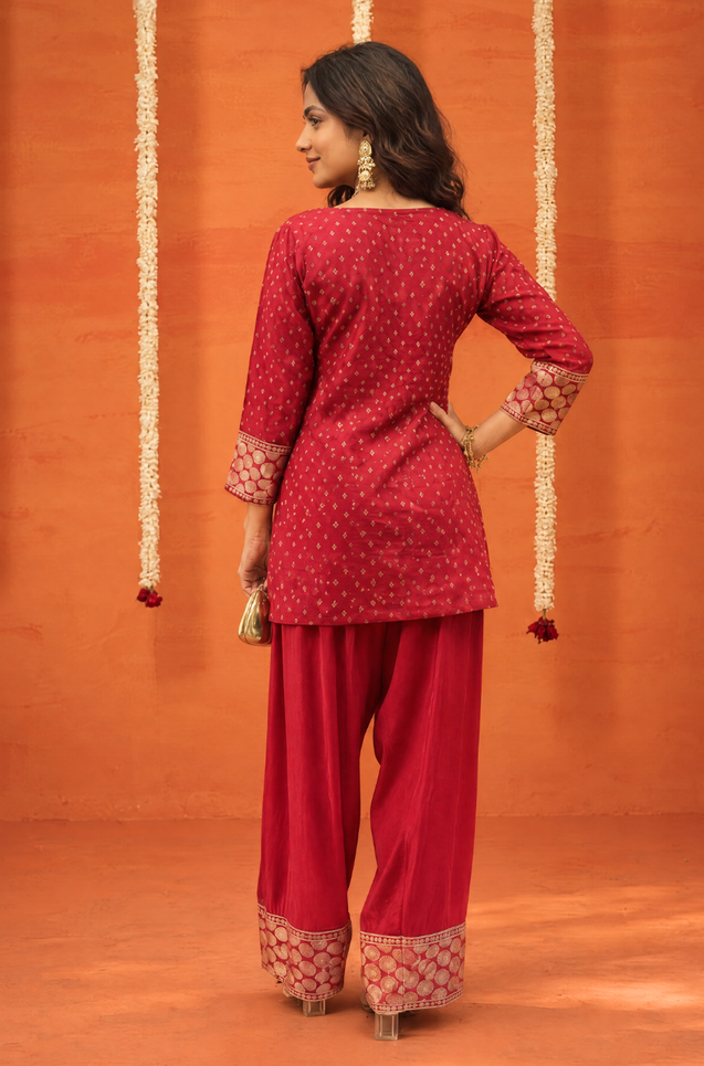Festive Elegant Karwa Chauth Red Ethnic Farshi Salwar Set