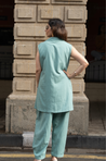 REZAAR- Sea Green Blazer With Bustier and cuffed Pants