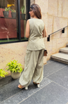 Rozana - Sage Stripe Waistcoat & Balloon Pant Co-Ord Set