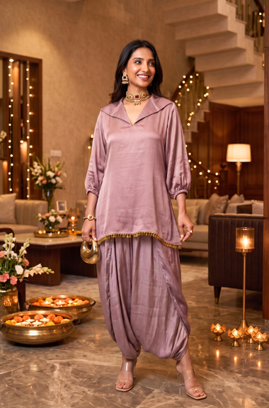 Mizaaj-Lilac Tunic style Top  with Dhoti Skirt Set(PRE-0RDER)