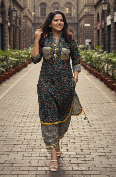 DESI SWAG - Green Printed Co-ord Pathani Set