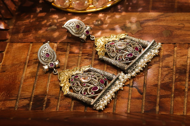 LEELA Stone studded Brass earrings