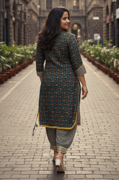 DESI SWAG - Green Printed Co-ord Pathani Set