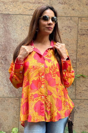 MAERI-Yellow Floral Printed shirt