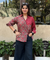 Jazba-Mocha Brown Lotus Dual Printed  Shirt