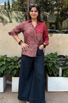 Jazba-Mocha Brown Lotus Dual Printed  Shirt