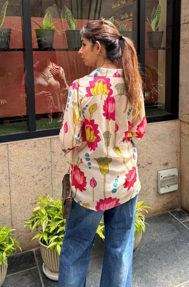Desi Shirts- Cream lotus shirt