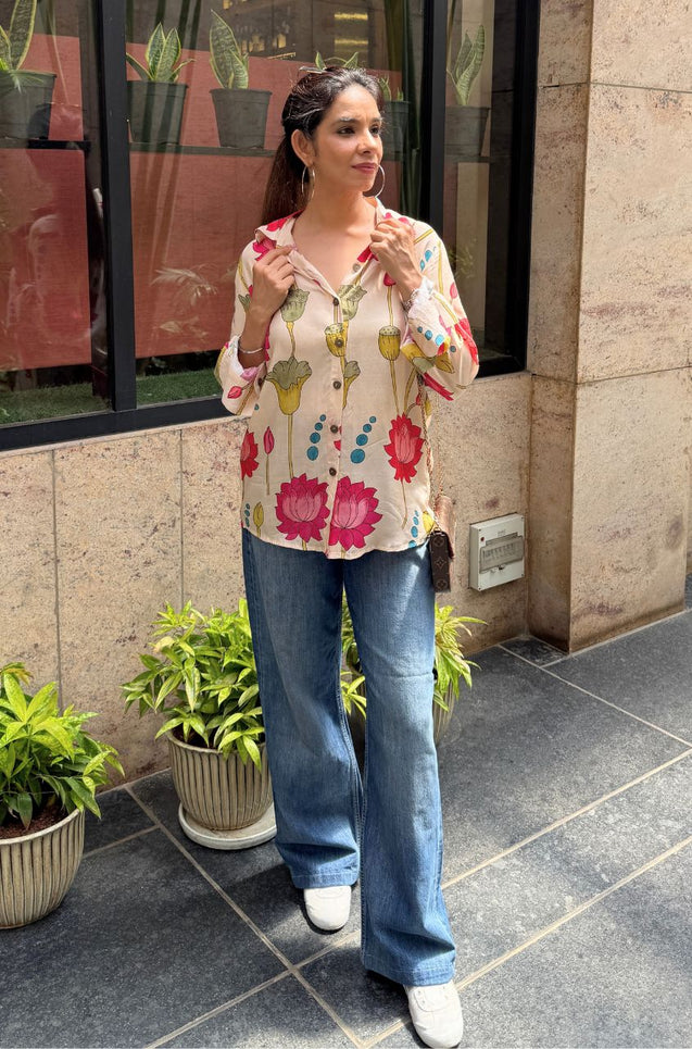 Desi Shirts- Cream lotus shirt