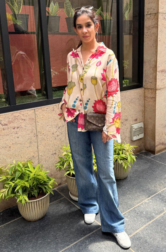 Desi Shirts- Cream lotus shirt