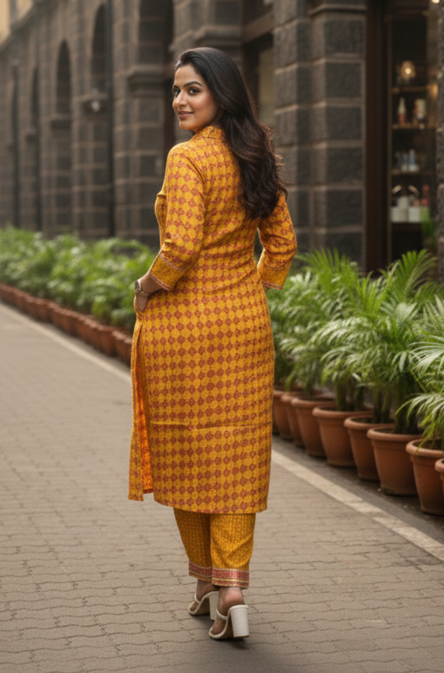 DESI SWAG  Yellow  Printed Co-ord Pathani Set