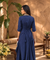 Rozana-Dark Blue Cotton Slub Elegant Fusion Drape  Dress(Pre-order)