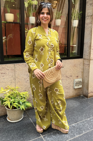 Rozana- Lime Green Printed Drape Pants Co-ord Set (PRE-ORDER)