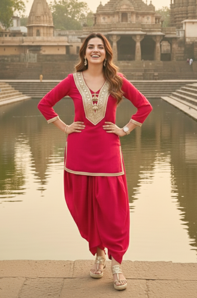 NAZM- Berry Red  Turkey Skirt With Short Kurta
