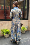 Rozana-Blue Cotton Elegant Fusion Drape Dress