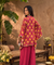 Mizaaj  -Magenta Ikat Printed Shirt Kaftan  With  Balloon Pant( Pre-Order)