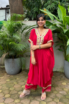 Raas- Red  Solid Batwing Sleeves Two Piece Set