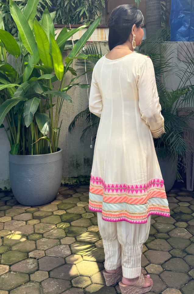 Off white Anarkali Suit With Organza Dupatta