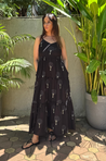 REZAAR- Black Tiered Gown With Knit Jacket