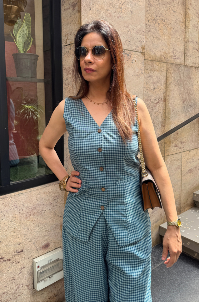 Rozana - Blue Waistcoat & Balloon Pants Co-Ord Set