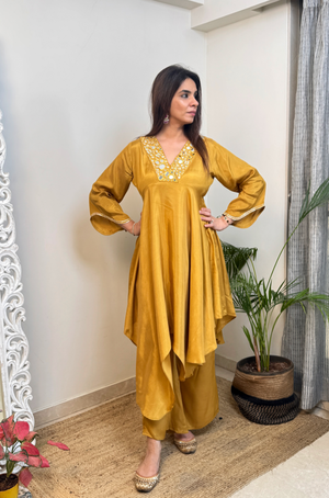 Mustard Mirror work Two Piece Set